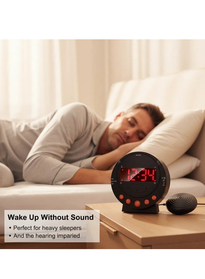 Y&D Alarm Clock with Bed Shaker and Vibrating Alarm Adjustable Brightness Snooze Function Dual Alarm Setting USB Charging Port and LED Digital Display - Image 3