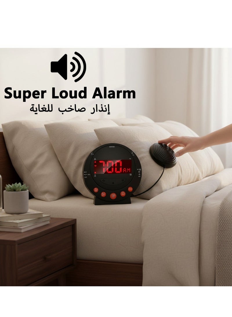 Y&D Alarm Clock with Bed Shaker and Vibrating Alarm Adjustable Brightness Snooze Function Dual Alarm Setting USB Charging Port and LED Digital Display - Image 2