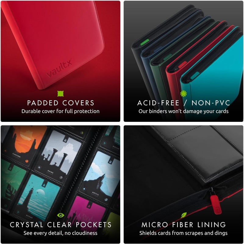 Vault X 12 Pocket Trading Card Zip Binder - 480 cards, Premium Exo-Tec Album Material, 20 Side-Loading Pages, Folder for Collectible Card Games, Sports, TCG (Red) - Image 5