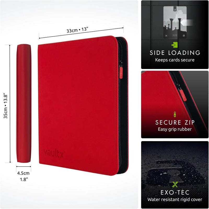 Vault X 12 Pocket Trading Card Zip Binder - 480 cards, Premium Exo-Tec Album Material, 20 Side-Loading Pages, Folder for Collectible Card Games, Sports, TCG (Red) - Image 2