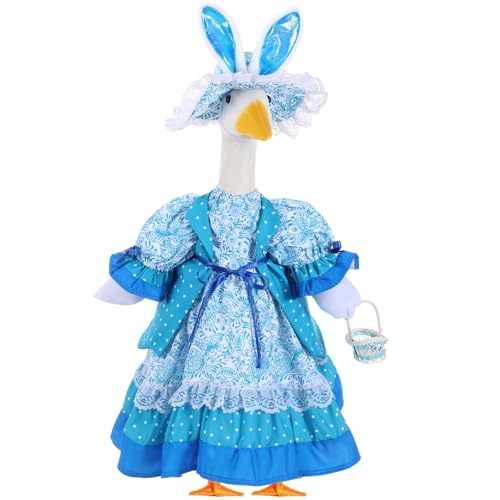 FuWeave 3 Pcs Summer Goose Outfit Bunny Eggs Lawn Porch Goose Clothes for 23 Cement Statue Outdoor Patio Yard Lawn Art DecorationBlue - Image 1