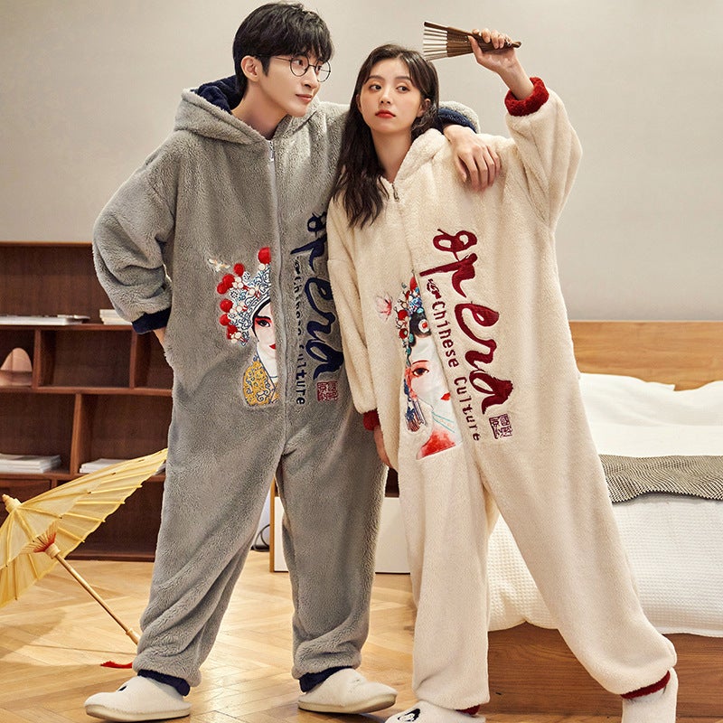 Coral Fleece Couple New Style Sleepwear Women'S Thick Fleece Flannel Men'S Winter Home Clothes - Image 5