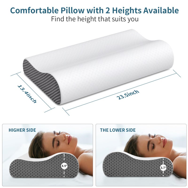Ylekto Cervical Neck Pillow for Pain Relief, Contour Memory Foam Pillows Ergonomic Pillow for Sleeping Bed Pillow Neck Support with Cooling Pillowcase Orthopedic Pillow for Side Back Sleepers - Image 5