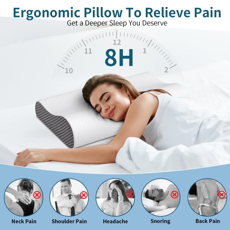 Ylekto Cervical Neck Pillow for Pain Relief, Contour Memory Foam Pillows Ergonomic Pillow for Sleeping Bed Pillow Neck Support with Cooling Pillowcase Orthopedic Pillow for Side Back Sleepers - Image 4