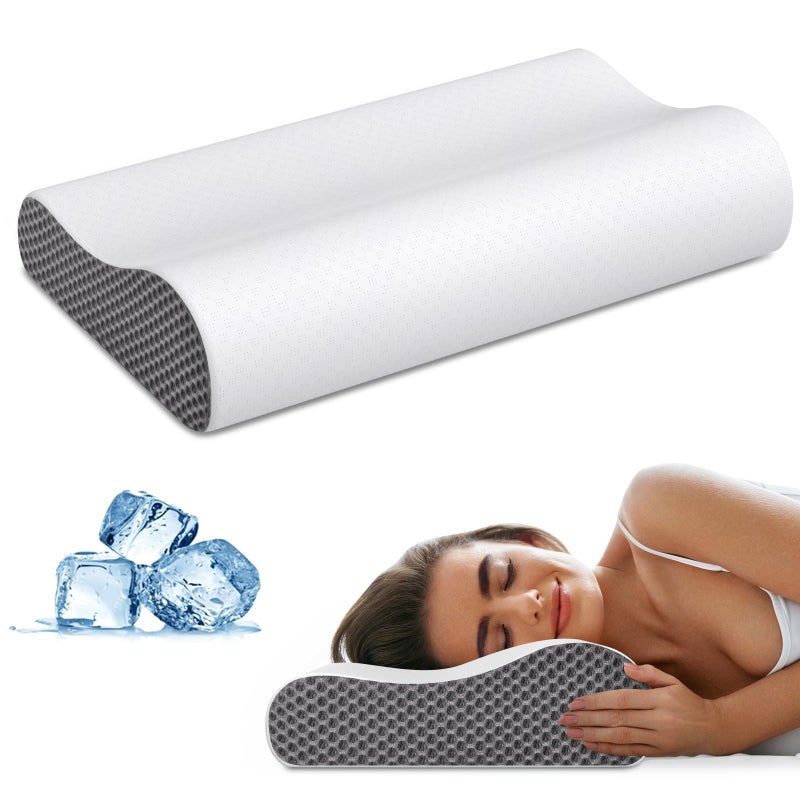 Ylekto Cervical Neck Pillow for Pain Relief, Contour Memory Foam Pillows Ergonomic Pillow for Sleeping Bed Pillow Neck Support with Cooling Pillowcase Orthopedic Pillow for Side Back Sleepers - Image 1