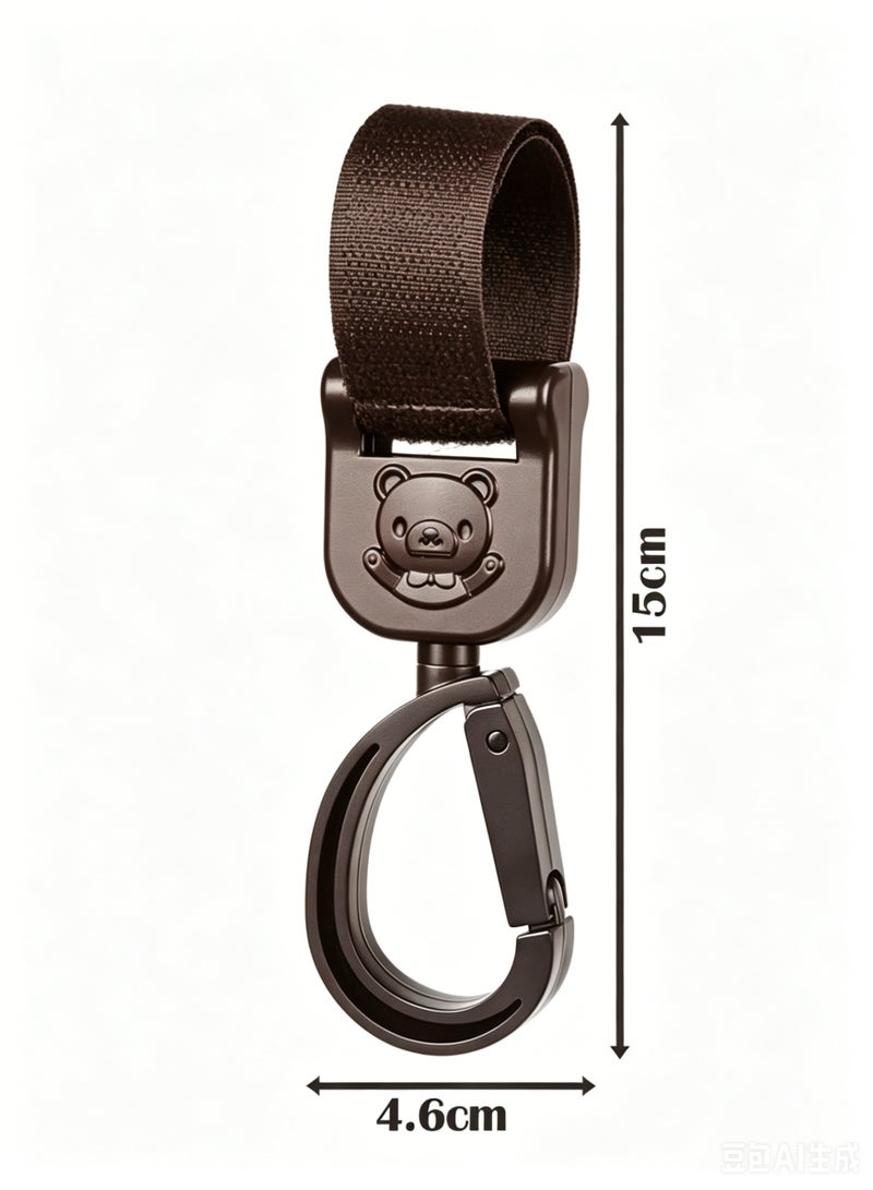 Amanli 2 Pcs Non-Slip Baby Stroller Hooks with Lovely Bear Pattern, 360-Degree Rotating Stroller Bag Clips for Hanging Diaper Bags（Coffee） - Image 2