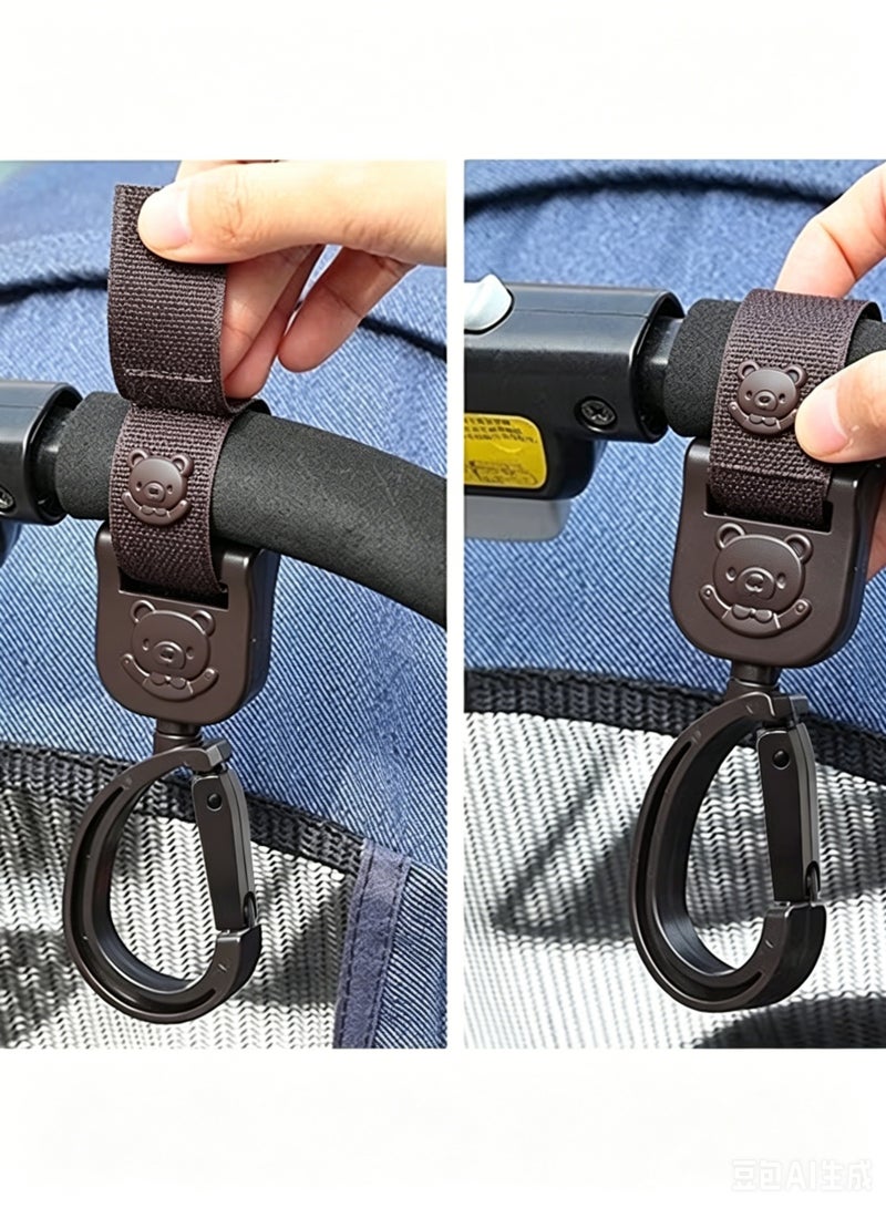 Amanli 2 Pcs Non-Slip Baby Stroller Hooks with Lovely Bear Pattern, 360-Degree Rotating Stroller Bag Clips for Hanging Diaper Bags（Coffee） - Image 4