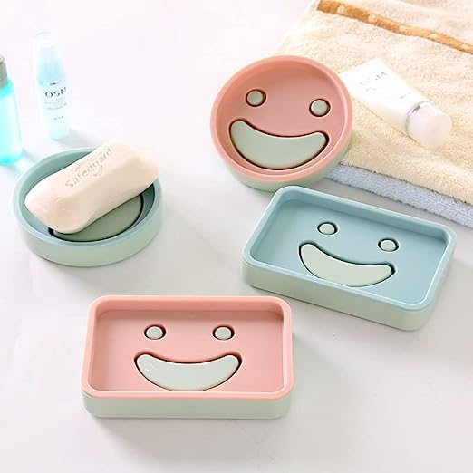Krivety KRIVETY Cartoon Smile Face Pattern Double Layer Soap Dish Durable Bathroom Soap Holder Scented Soap Box Drain Function Case Soap Holder Shower with Round Sizes 2 Pieces Round Round  - Image 3