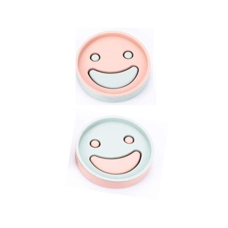 Krivety KRIVETY Cartoon Smile Face Pattern Double Layer Soap Dish Durable Bathroom Soap Holder Scented Soap Box Drain Function Case Soap Holder Shower with Round Sizes 2 Pieces Round Round  - Image 1