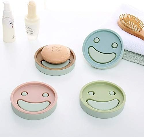 Krivety KRIVETY Cartoon Smile Face Pattern Double Layer Soap Dish Durable Bathroom Soap Holder Scented Soap Box Drain Function Case Soap Holder Shower with Round Sizes 2 Pieces Round Round  - Image 2