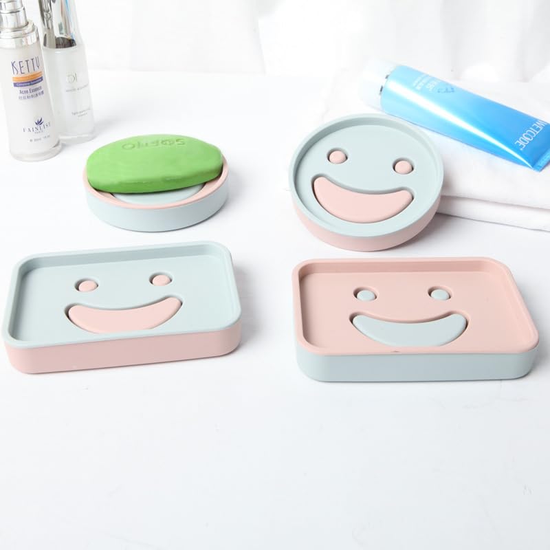 Krivety KRIVETY Cartoon Smile Face Pattern Double Layer Soap Dish Durable Bathroom Soap Holder Scented Soap Box Drain Function Case Soap Holder Shower with Round Sizes 2 Pieces Round Round  - Image 4