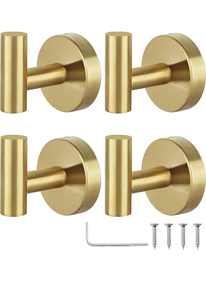 promass Towel Hooks Bathroom Coat Hook Robe Hook Stainless Steel Heavy Duty Door Hanger Towel Robe Clothes Cabinet Closet Sponges Wall Hook for Bathroom Bedroom Kitchen Hotel Pool 4 Packs (Gold) - Image 1