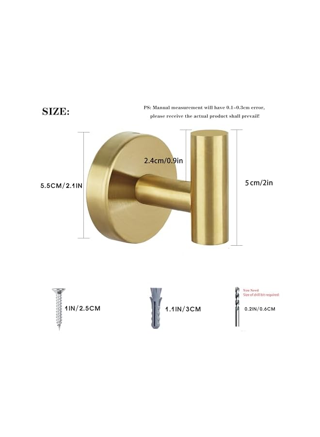 promass Towel Hooks Bathroom Coat Hook Robe Hook Stainless Steel Heavy Duty Door Hanger Towel Robe Clothes Cabinet Closet Sponges Wall Hook for Bathroom Bedroom Kitchen Hotel Pool 4 Packs (Gold) - Image 2