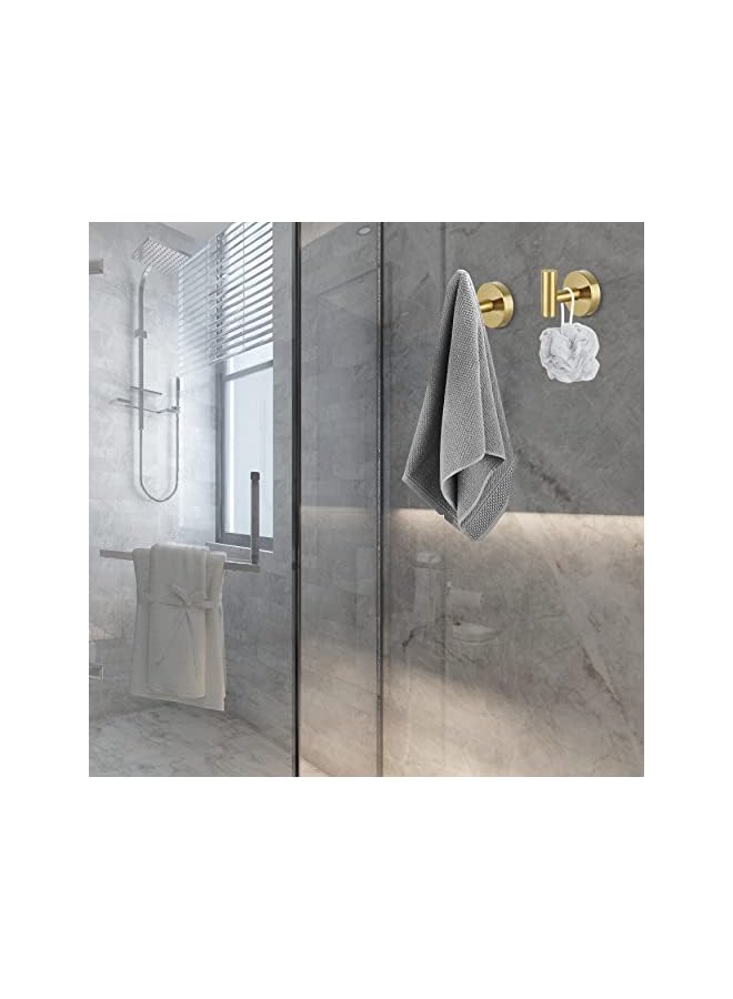 promass Towel Hooks Bathroom Coat Hook Robe Hook Stainless Steel Heavy Duty Door Hanger Towel Robe Clothes Cabinet Closet Sponges Wall Hook for Bathroom Bedroom Kitchen Hotel Pool 4 Packs (Gold) - Image 4