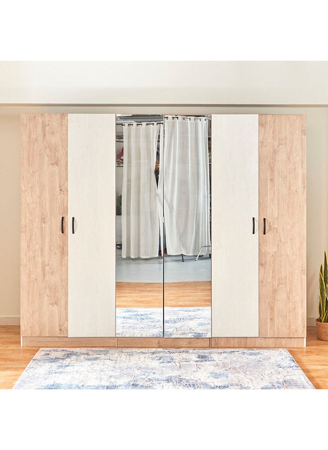 Athens Euro 6-Door Wardrobe with 2 Mirrors 60 x 220 x 270 cm