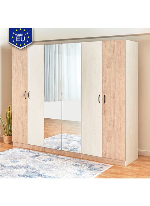 Athens Euro 6-Door Wardrobe with 2 Mirrors 60 x 220 x 270 cm