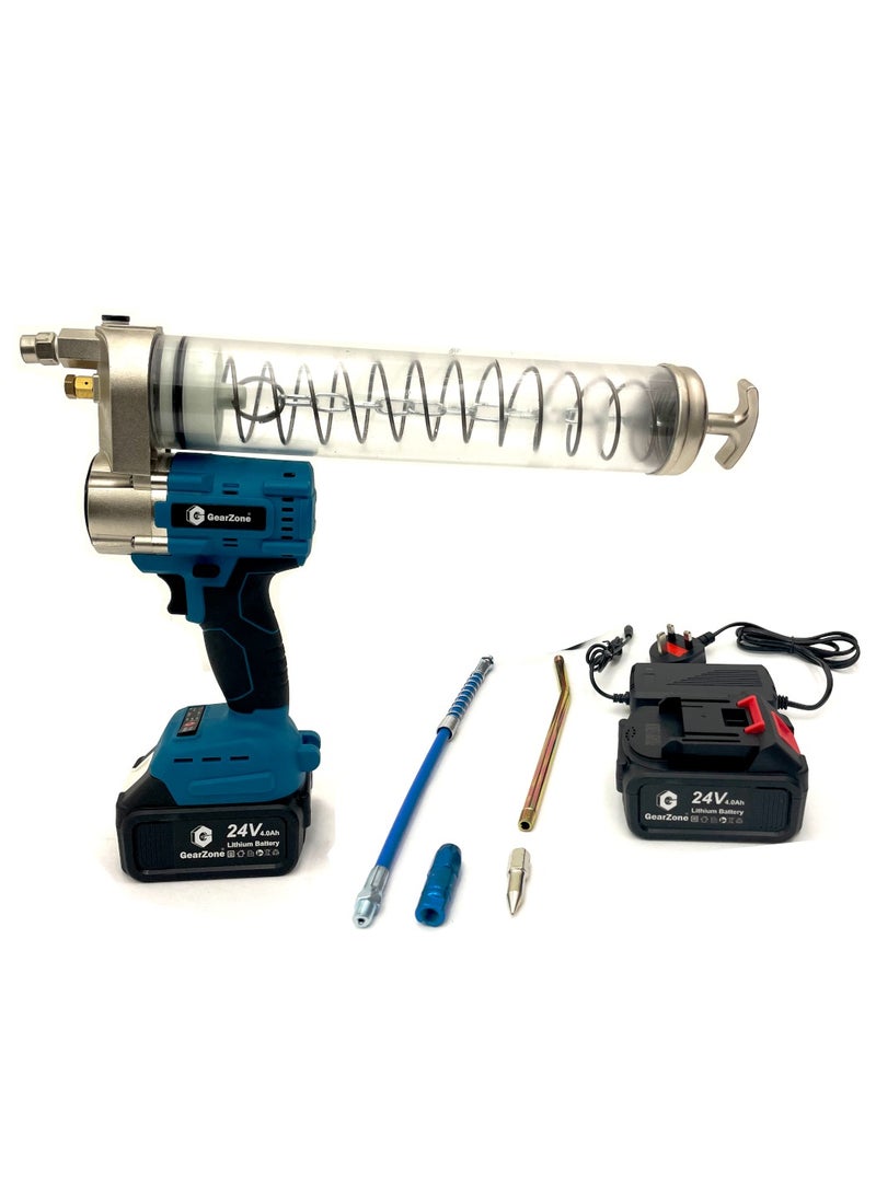 جيرزون مجموعة مسدس الشحم الكهربائي من GearZone، مسدس شحم يعمل بالبطارية بقوة 12000 رطل/بوصة مربعة، مسدس شحم لاسلكي مع بطاريتين وشاحن - اللون أزرق - Image 1
