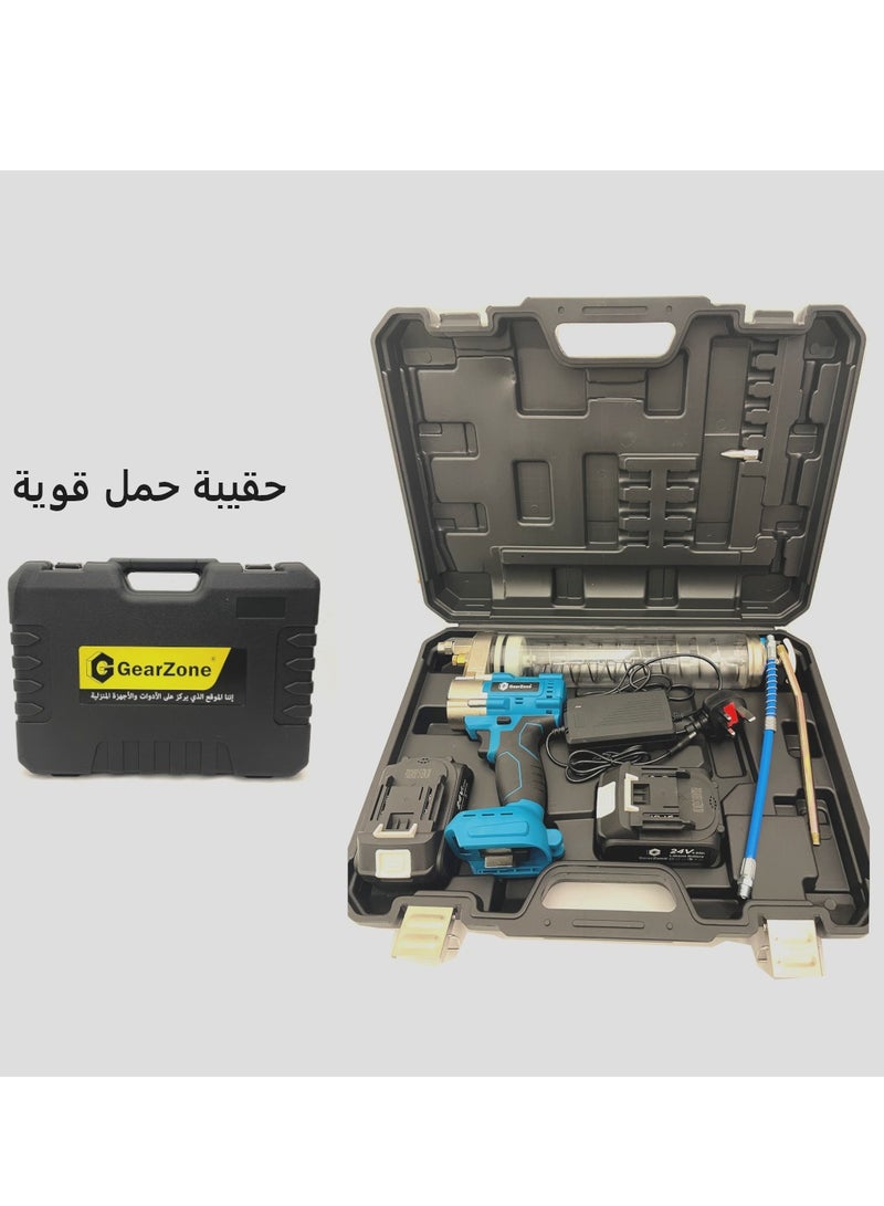 جيرزون مجموعة مسدس الشحم الكهربائي من GearZone، مسدس شحم يعمل بالبطارية بقوة 12000 رطل/بوصة مربعة، مسدس شحم لاسلكي مع بطاريتين وشاحن - اللون أزرق - Image 3