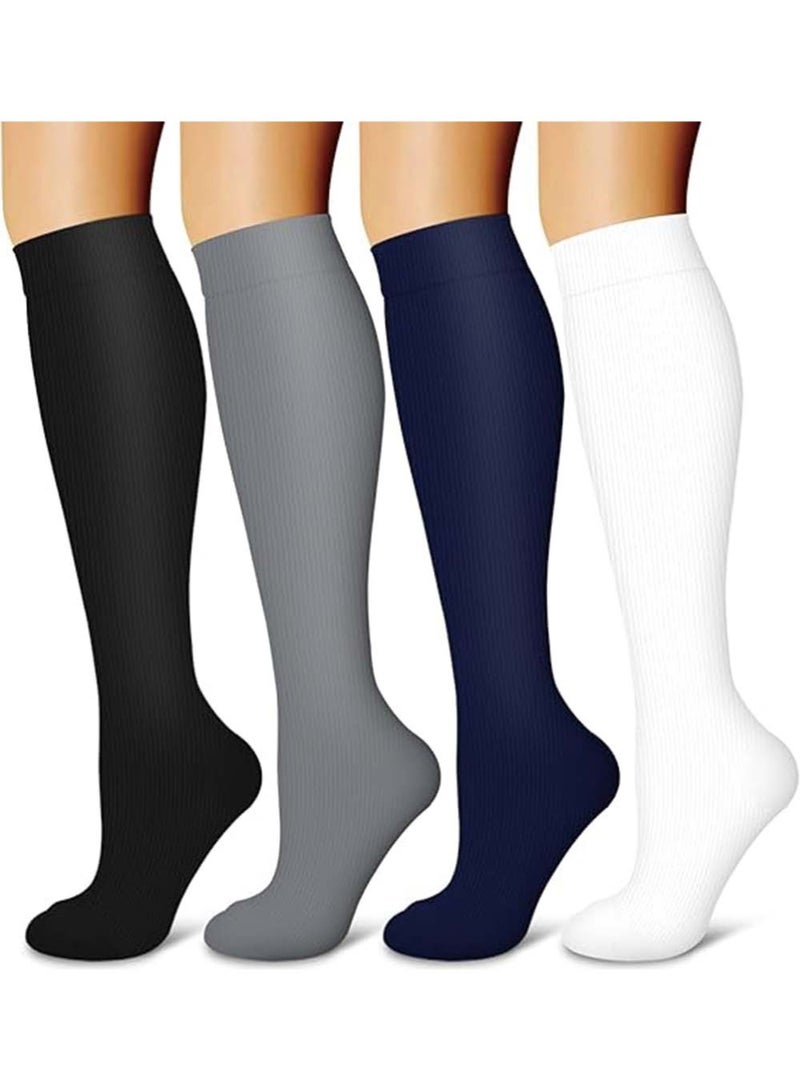 Dougez Compression Socks,4 Pairs for Women and Men,20-30 mmHg is Best for Athletic,Travel,Running,Fitness,Reduce Calf Pain Faster Recovery L/XL Long Football Socks Grip Socks - Image 1