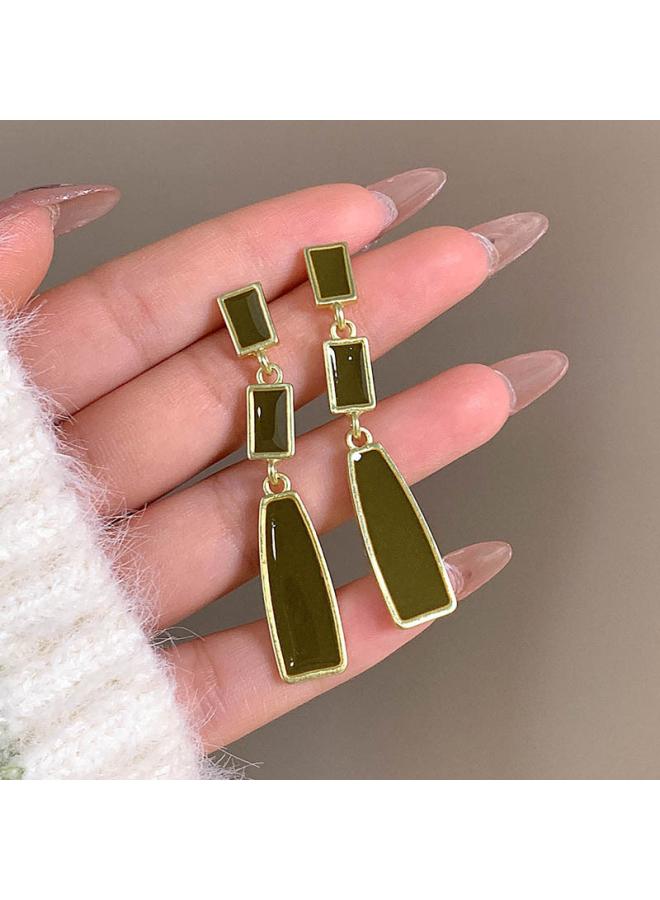 Green Earrings Super Hot New Summer Earrings Advanced Sense Niche Earrings Retro Elegant All-match Earrings 