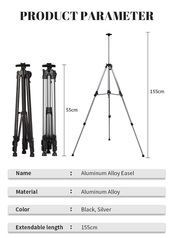 Generic - 61"  Foldable Metal Painting Tripod Adjustable Sketch Easel Stand Portable Artist Display Easel with Bag Painting Canvas Stand for 22"-61"  Poster Whiteboard Display Sign - Image 1