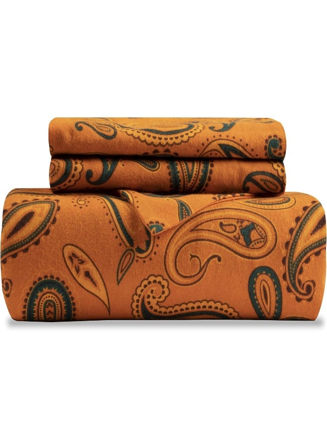 Superior Superior Premium Cotton Flannel Duvet Cover Set, All Season 100% Brushed Cotton Flannel Bedding, 3-Piece Set with Duvet Cover and Pillow Shams - Pumpkin Paisley, Full/Queen  - Image 1
