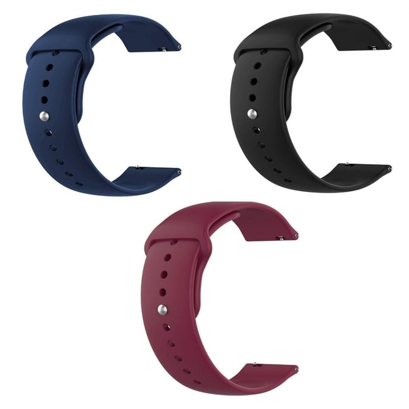 EDNITA 19mm Smart Watch Band Strap with Metal Button Compatible with Noise Colorfit Pro 2/Oxy/Pulse/Beat/Boat Storm Smart Watches & Watches with 19mm Lugs - Black,Blue,Wine - Pack of 3 - Image 1