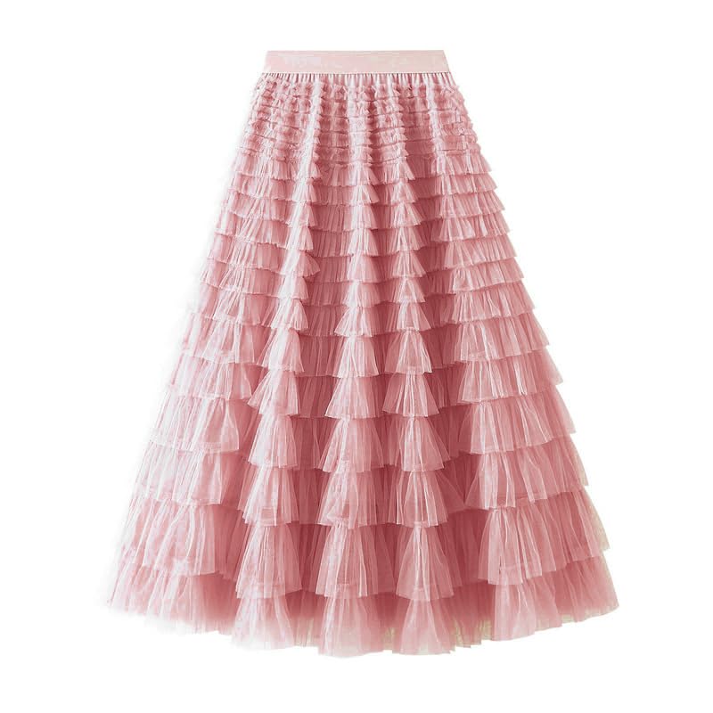 Gratoryna Womens Long Maxi Tulle Skirt A Line Ruffle Mesh High Waisted Tiered Layered Skirts Petticoat(Rosepink-S) - Image 2