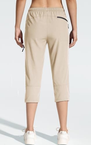 MOCOLY Women's Hiking Capris Pants Outdoor Lightweight Quick Dry Water Resistant UPF 50 Cargo Pants with Zipper Pockets Khaik M - Image 3