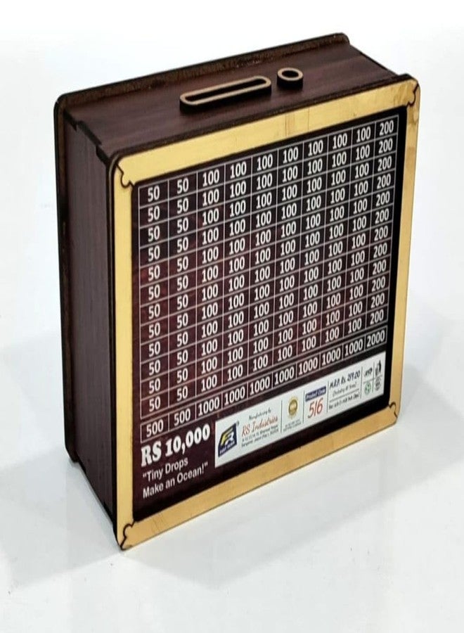 DEILYVERY Wooden Money Saving Box with Lock, Big Size Piggy Bank, 1 Lakh Target with Numbers, Undiyal Hundi for Kids and Adults (Golden) - Image 5
