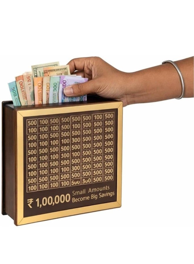 DEILYVERY Wooden Money Saving Box with Lock, Big Size Piggy Bank, 1 Lakh Target with Numbers, Undiyal Hundi for Kids and Adults (Golden) - Image 4