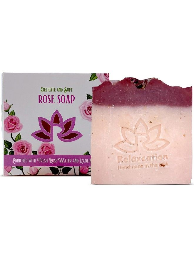 Relaxcation Vegan Natural Cold Process Soap With Fresh Rose Water Kaolin Clay Rose Petals Moisturizing Coconut Oil Gentle Pink Soap For Sensitive Skin Perfect For Face And Body - Image 3