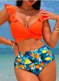 شي إن بيكيني علوي مكشكش برقبة على شكل حرفومطبوع بالفواكه شى ان  - Image 2