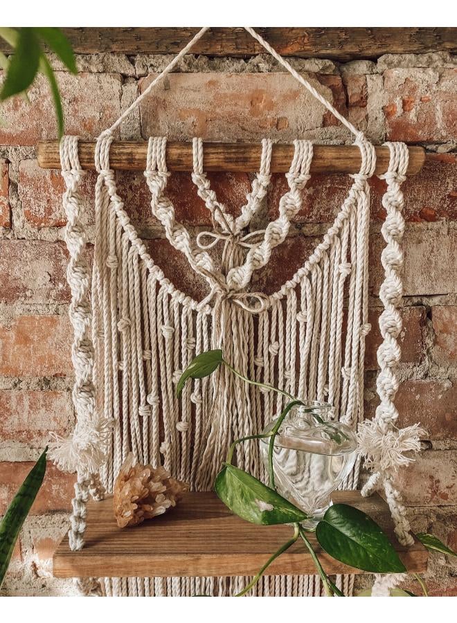 انتيكيانو رف معلق على الحائط بخيوط مكرمية.. ديكور حائط بوهيمي لغرفة النوم - فن جداري من حبل مكرمية منسوج كديكور لرف - Image 2