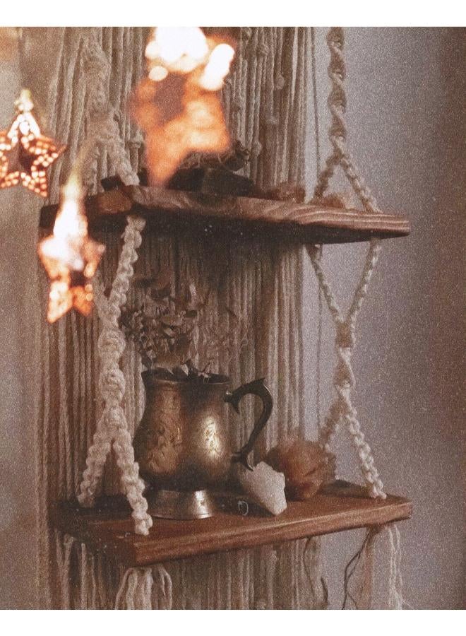 انتيكيانو رف معلق على الحائط بخيوط مكرمية.. ديكور حائط بوهيمي لغرفة النوم - فن جداري من حبل مكرمية منسوج كديكور لرف - Image 3