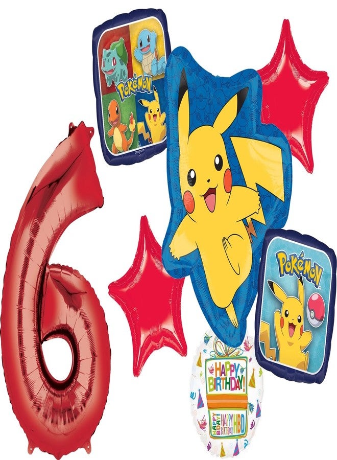 أناجرام مستلزمات حفلات عيد الميلاد السادس من أناغرام، باقة بالونات فويل بيكاتشو مكونة من 7 قطع - Image 1