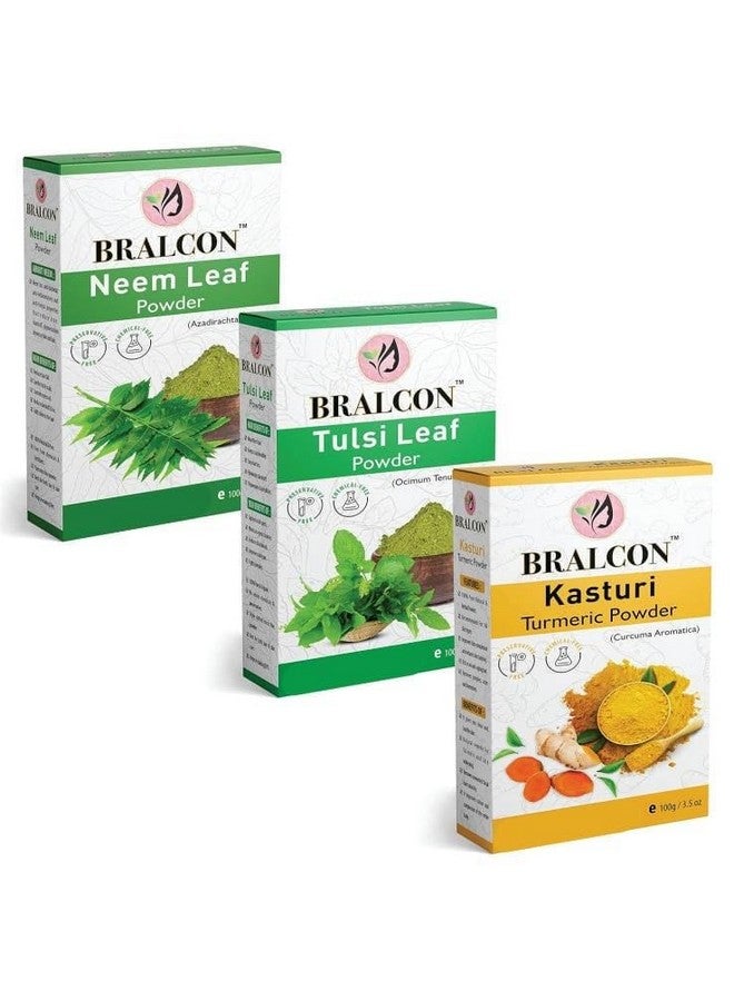 BRALCON Neem, Tulsi, Haldi Powder Combo For Face Pack, Skin Whitening, Hair Growth| Brightening & Glowing Skin | Pack of 3 | 300gm - Image 1