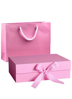 HYFY Pink Gift Box With Gift Bag 32x20x10cm Large luxury Gift box Pink Gift Boxes Magnetic Closure with Ribbon with Foldable Lid boxes for Women Wedding bridal Gifts Birthday Wedding Gifts Packaging  - Image 1