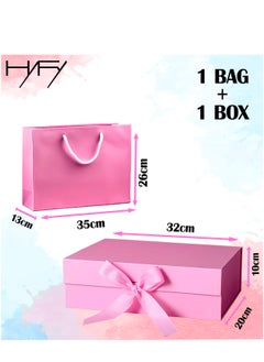 HYFY Pink Gift Box With Gift Bag 32x20x10cm Large luxury Gift box Pink Gift Boxes Magnetic Closure with Ribbon with Foldable Lid boxes for Women Wedding bridal Gifts Birthday Wedding Gifts Packaging  - Image 3