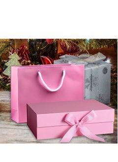 HYFY Pink Gift Box With Gift Bag 32x20x10cm Large luxury Gift box Pink Gift Boxes Magnetic Closure with Ribbon with Foldable Lid boxes for Women Wedding bridal Gifts Birthday Wedding Gifts Packaging  - Image 4