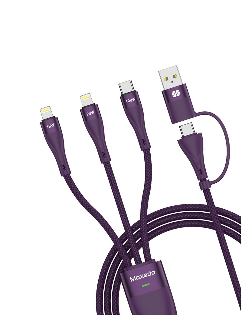 Moxedo Moxedo 3 in 2 Charging Cable Interchangeable USB-A/USB-C to L (2X)/ USB-C PD Fast Charging 100W 1.2m Length Braided Cable for Phones, Tablets, Headphones (Purple)  - Image 1
