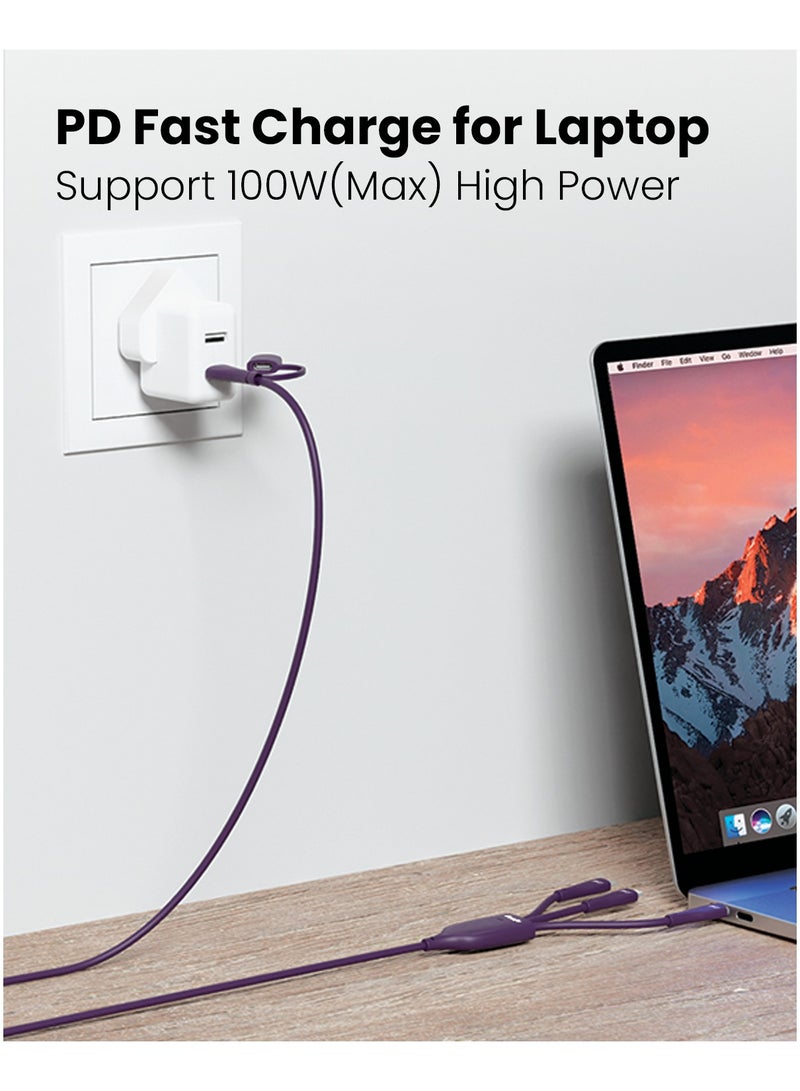 Moxedo Moxedo 3 in 2 Charging Cable Interchangeable USB-A/USB-C to L (2X)/ USB-C PD Fast Charging 100W 1.2m Length Braided Cable for Phones, Tablets, Headphones (Purple)  - Image 2