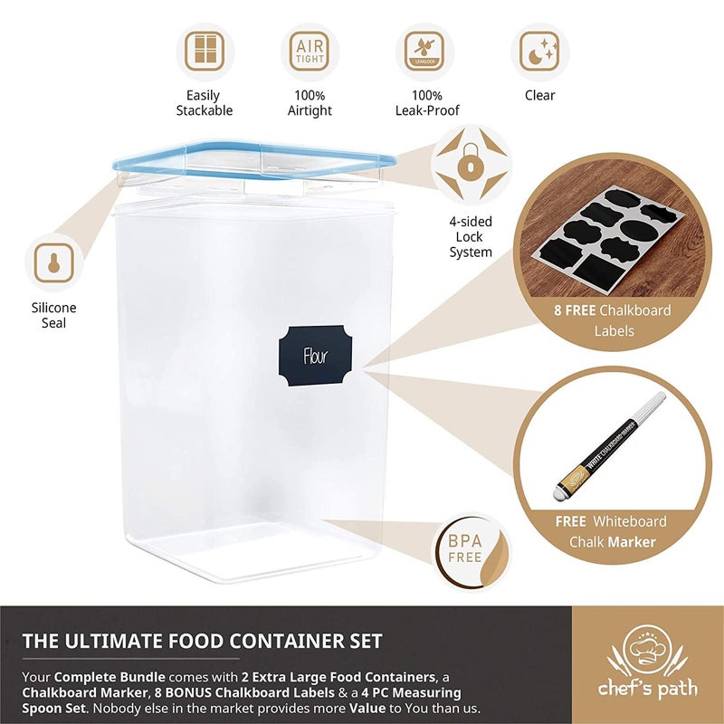 Chef's Path Extra Large Airtight Flour and Sugar Storage Containers with Lids  Set of 2  6.5L Pantry Canisters for Bulk Flour and Sugar Storage - Transparent - Image 2
