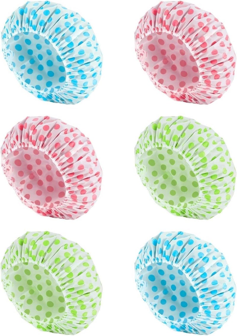 6 Pcs OWill Shower Caps for Women ukWaterproof and Reusable Bath Cap28cm Width with Elastic Band Large Plastic Long Hair Eco Cap