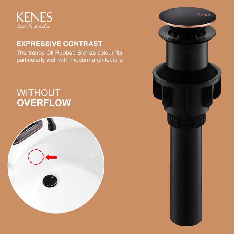 KENES Oil Rubbed Bronze Bathroom Vessel Pop Up Sink Drain, Vanity Faucet Sink Drain Stopper, Sink Drain Assembly Without Overflow Anti Clog Pop Up Drain - Image 3