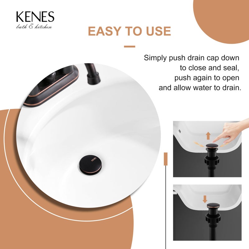 KENES Oil Rubbed Bronze Bathroom Vessel Pop Up Sink Drain, Vanity Faucet Sink Drain Stopper, Sink Drain Assembly Without Overflow Anti Clog Pop Up Drain - Image 4