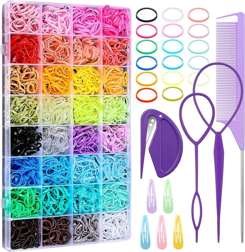 ChicAbode 32 Colors, Small Hair Band Rubber Band, 16 Kinds of Hair Design Tools, Elastic Girl Baby Hair Bands, Mini Hair Bands, Hair Cutting Accessories with Hair Bands, Suitable for Girls, Babies and Children - Image 1