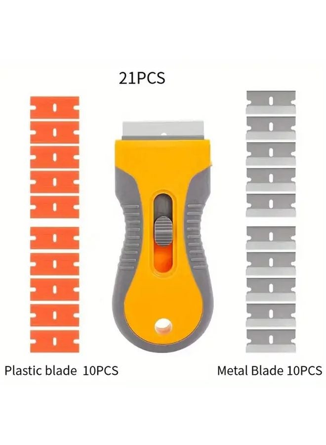 Yellow 21pcs Multi Functional Scraper Tool with 20 Blades Extendable Handle - Image 2