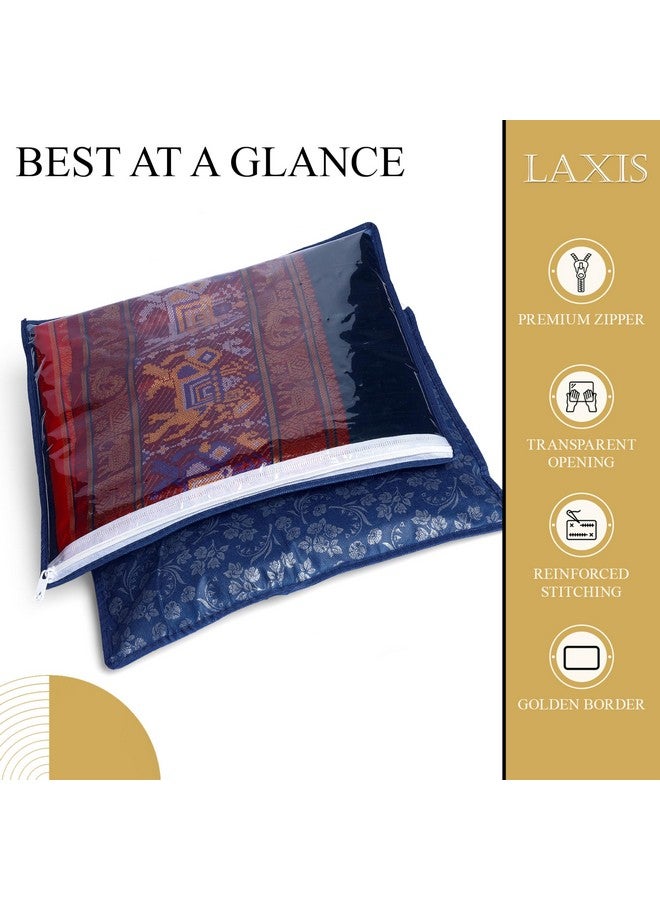 LAXIS HOMFIL Brand - LAXIS Non-Woven Printed Single Saree Cover, Saree Bag Pack of 10Pcs, Transparent Saree Covers With Zip, Saree Covers For Storage, Wardrobe Organiser, Size-36x42x2cm (Blue) - Image 2