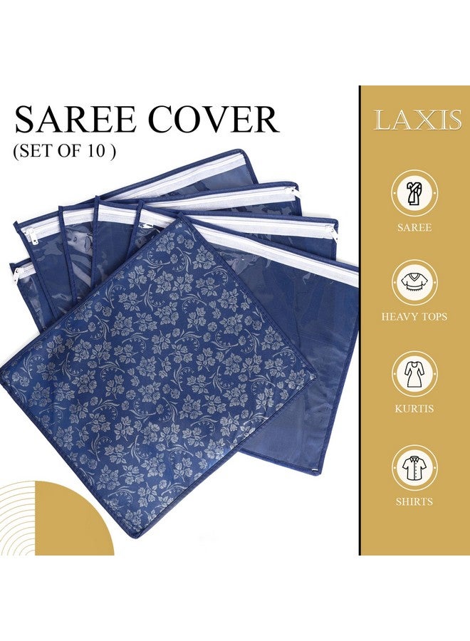 LAXIS HOMFIL Brand - LAXIS Non-Woven Printed Single Saree Cover, Saree Bag Pack of 10Pcs, Transparent Saree Covers With Zip, Saree Covers For Storage, Wardrobe Organiser, Size-36x42x2cm (Blue) - Image 4